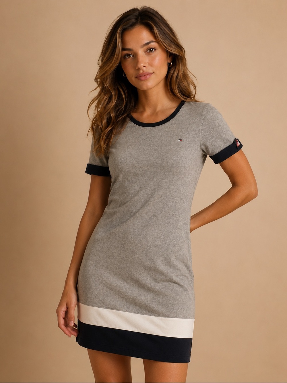 Tommy Hilfiger Gray Colorblock T-Shirt Dress Size SP